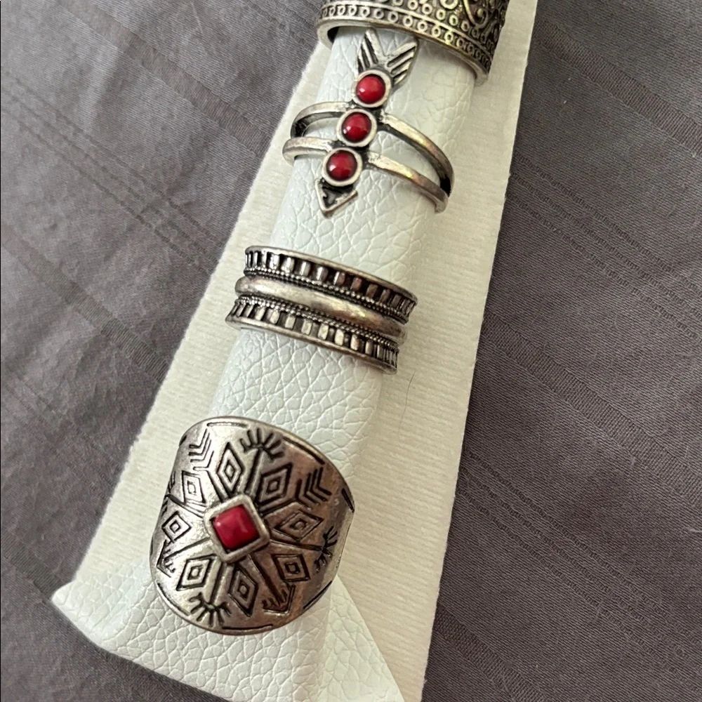 Free People Silver and Red Bohemian Ring Set - Picture 4 of 4